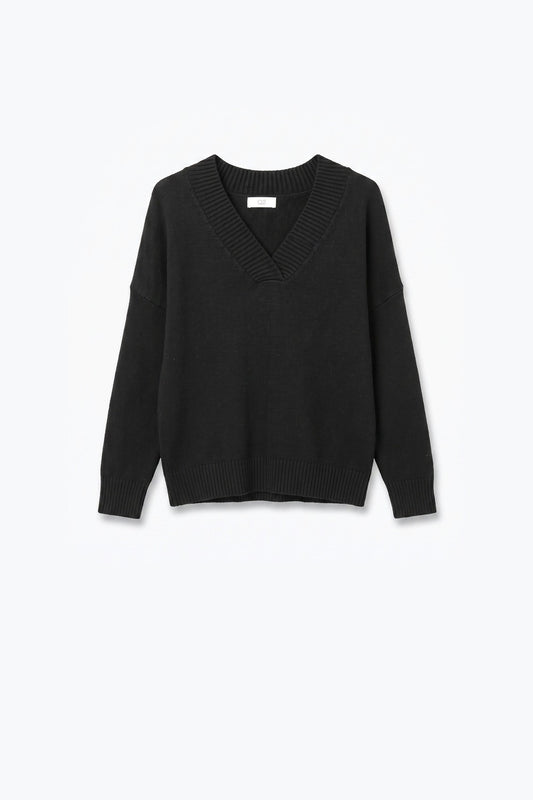 Black warm Knit wide V-Neck jumper - Jumpers