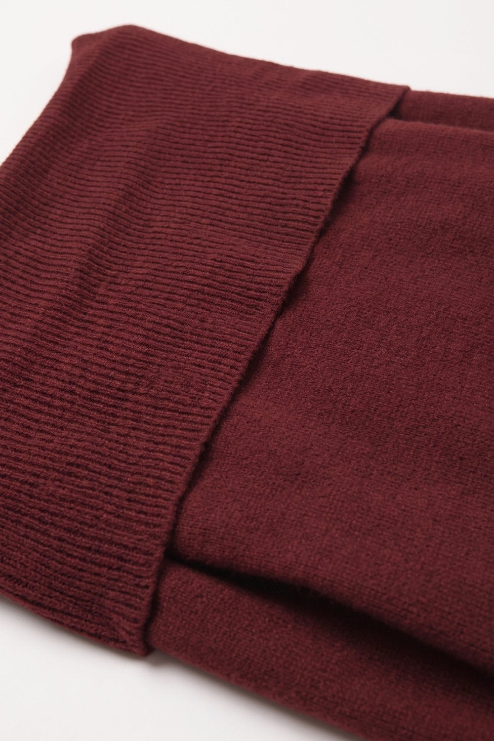 Burgundy Ribbed Knit Off Shoulder Long Sleeve Sweater - Jumpers