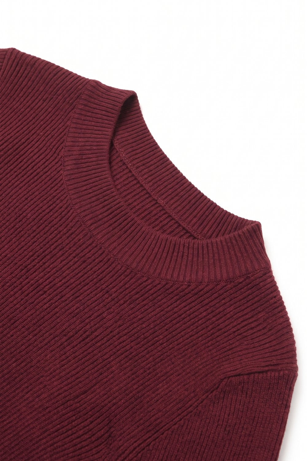 Fine Ribbed Merino Wool Sweater in Burgundy with Mock neck - Jumpers