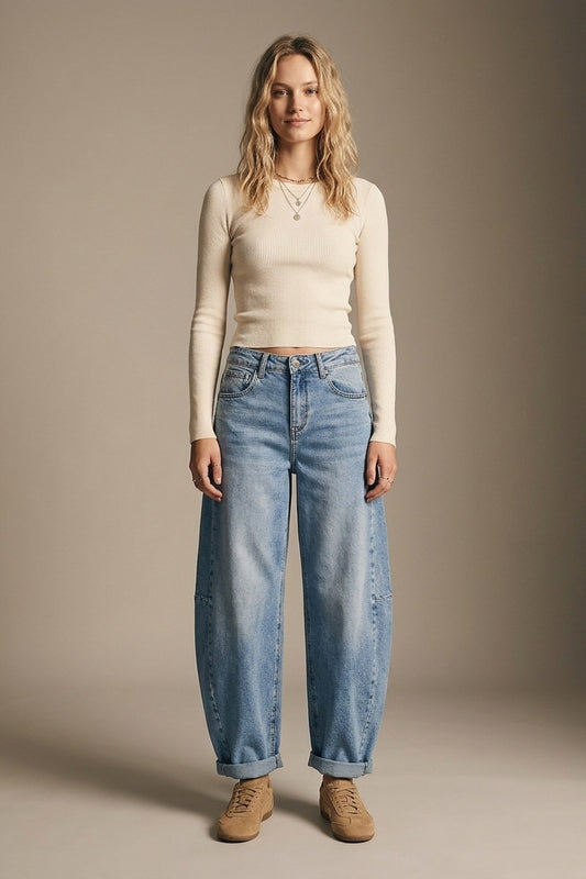 wide leg Barrel Blue Denim Jeans in light wash - Denim
