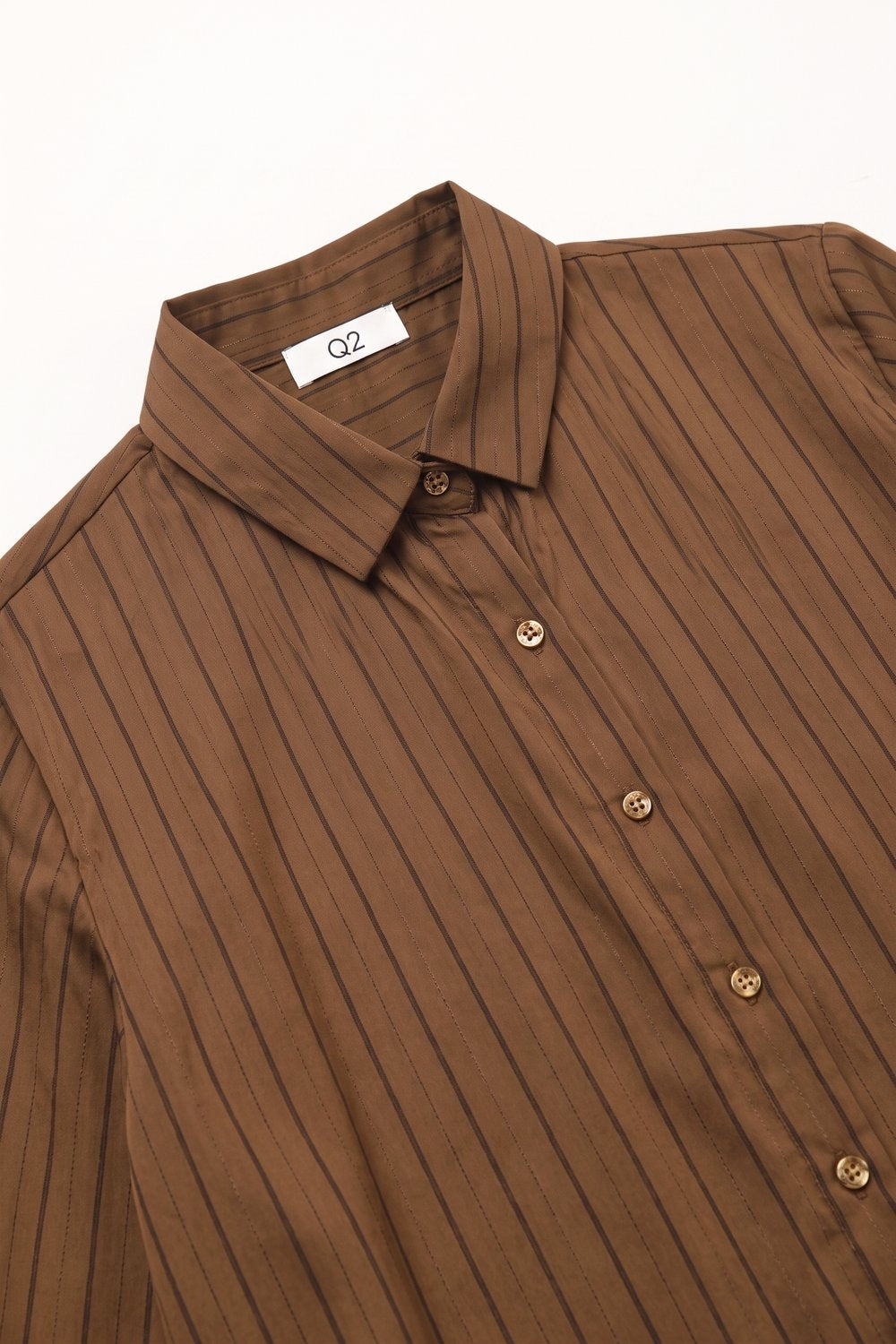 Brown Pinstripe Satin Gold Button Long Sleeve Shirt in satin fabric - Shirts