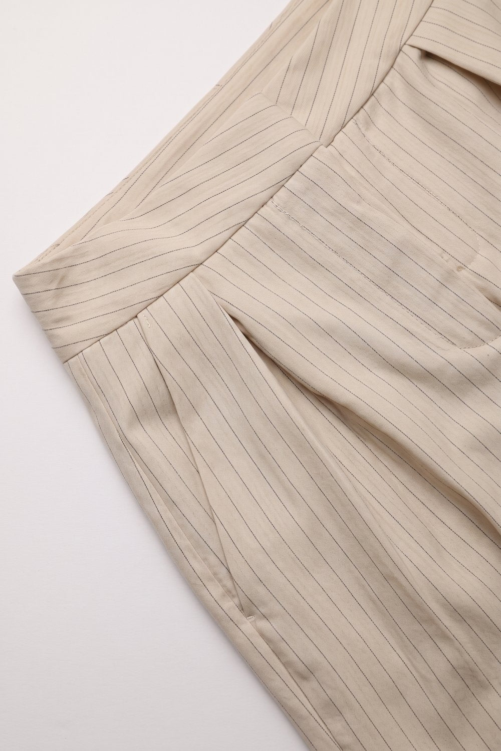 Cream Pinstripe soft Woven Pleated Tapered Pants - trousers