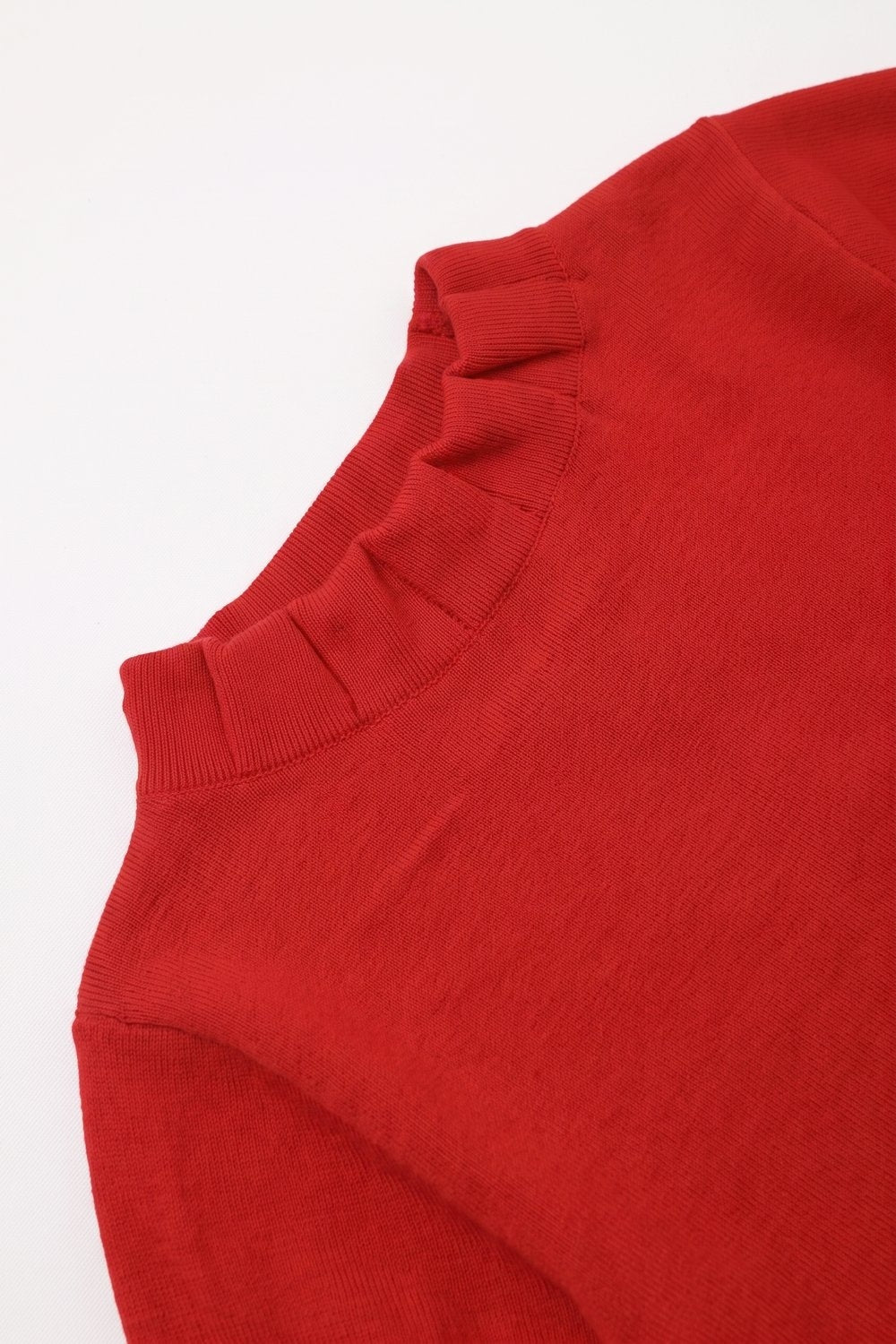 Red Fine Knit Pleated Mock Neck Short Sleeve Sweater - jumper