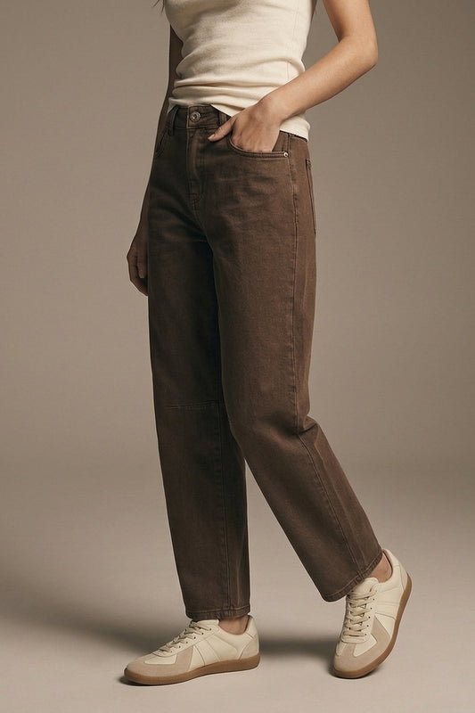 Comfortable stretch jeans with barrel leg in brown - Coloured Jeans