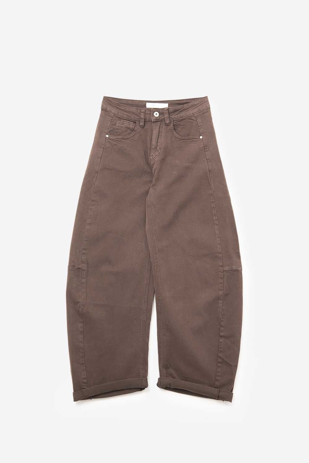 Relaxed Fit Straight Barrel Leg Pants in fango color