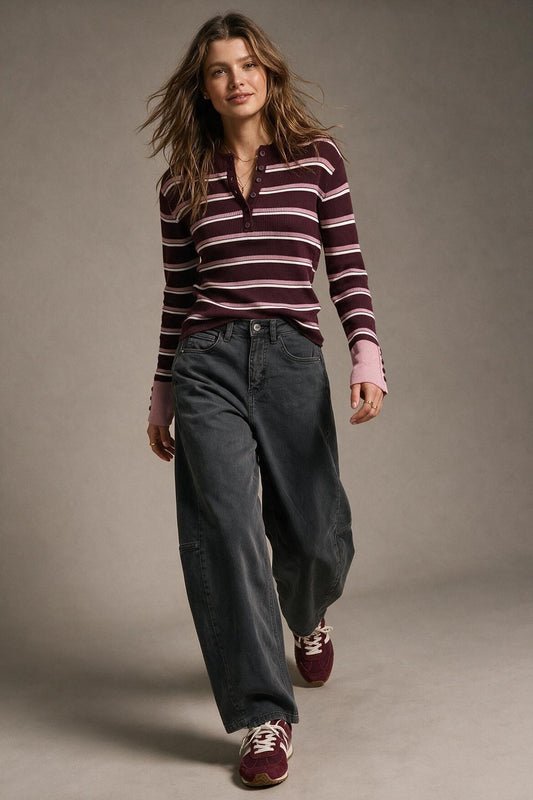 Grey Wide-Leg Pants in Barrel Style with side seam - trousers
