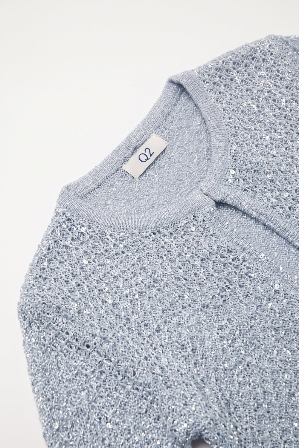 Light Blue Sequined Pointelle Short Sleeve Cardigan - cardigan