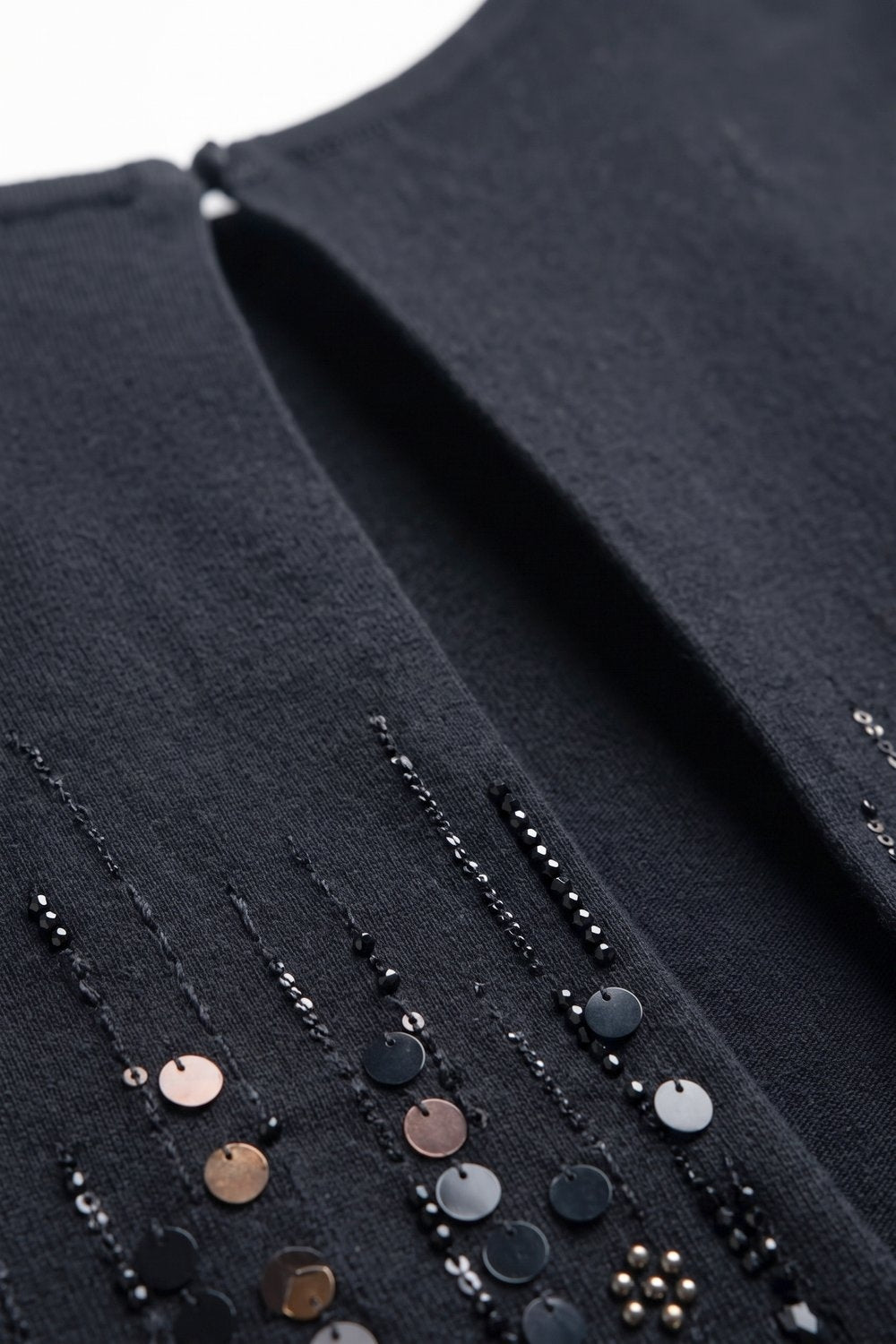 Black Fine Knit Sequin Hem Open Front Cardigan - Cardigans