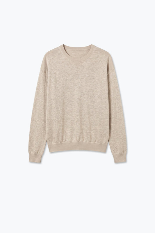 Merino Wool Blend Fine Knit Crew Neck Sweater in fango color - Jumpers