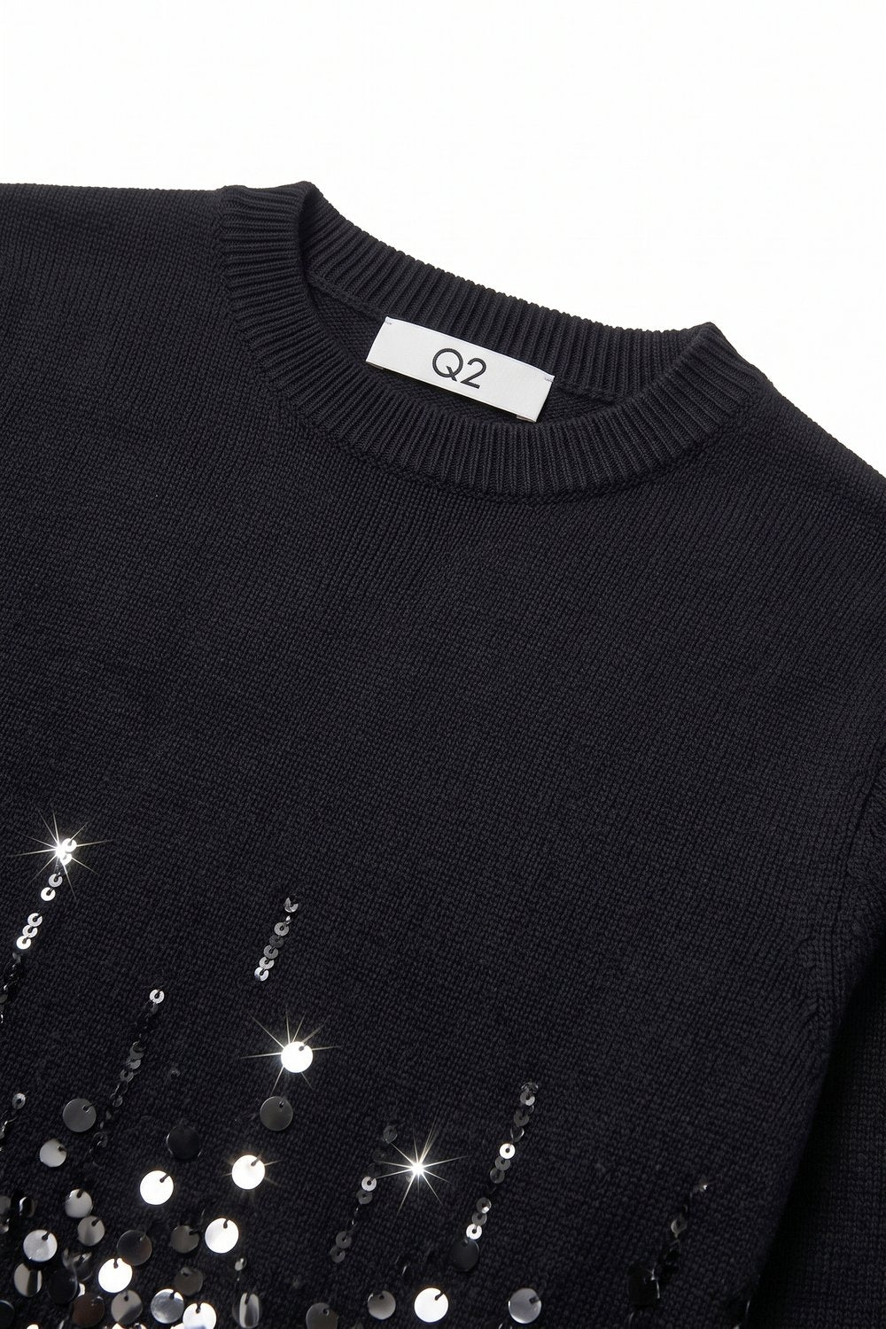 Black Knit Short Sleeve Top with Embellished Hem - Tops