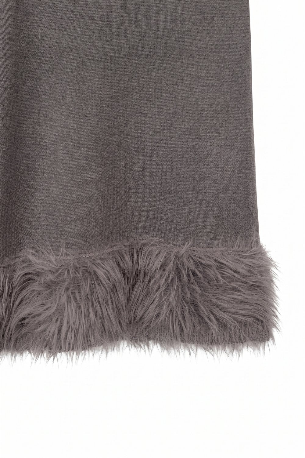 Grey Fine Knit Faux Fur Trim Crew Neck Sweater - Jumpers