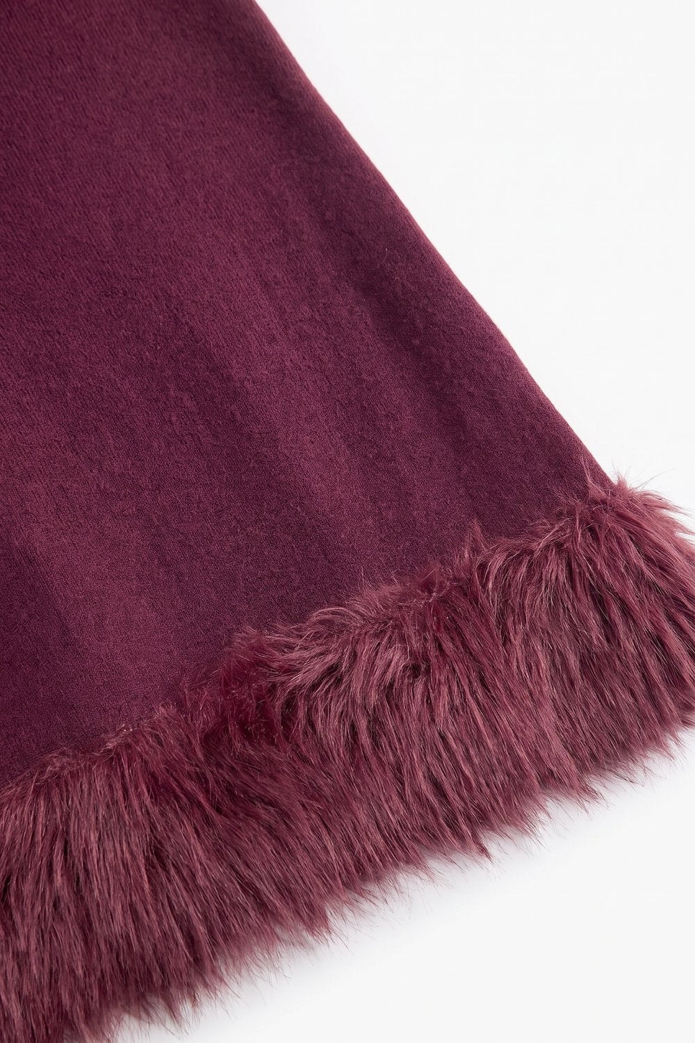 Wine Soft Knit Faux Fur Trim Cropped Crewneck Sweater - Jumpers