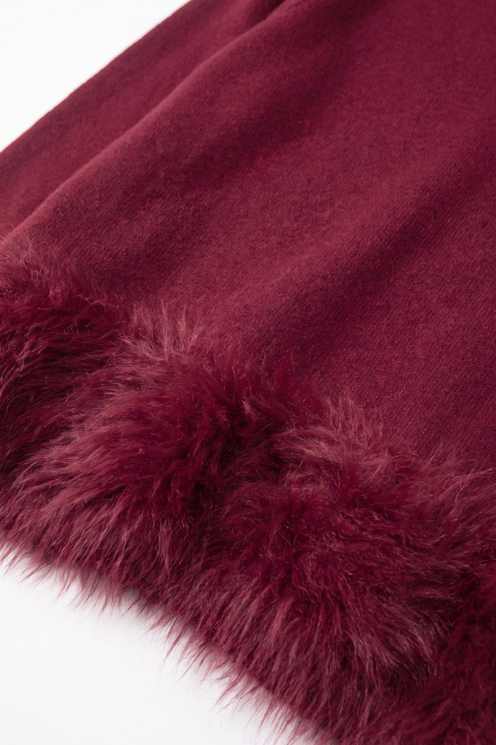 Burgundy Soft Knit Faux Fur Trim Cropped Sweater - Jumpers