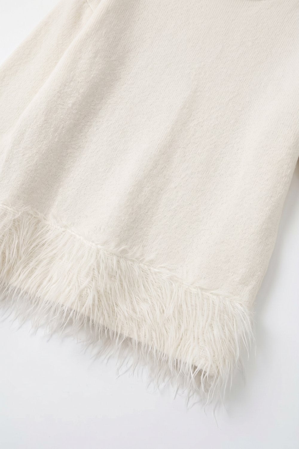 Cream Soft Knit Faux Fur Trim Turtleneck Sweater - Jumpers