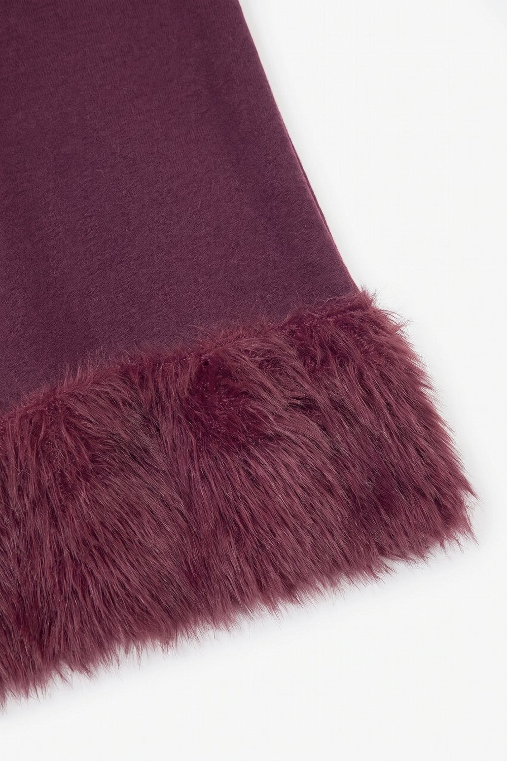 Burgundy Soft Knit Faux Fur Trim Turtleneck Cropped Sweater - Jumpers