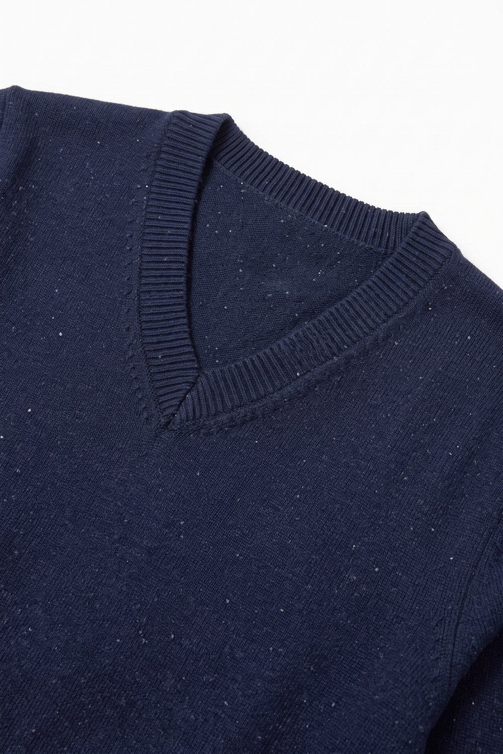 Navy Fine Knit V Neck Rib Trim Vest with sequin embellished - Tops