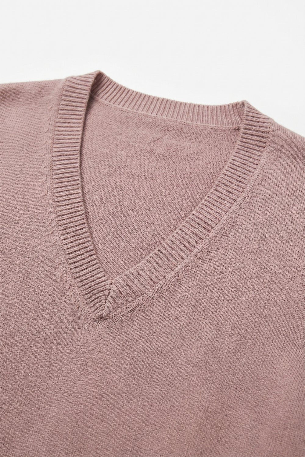 Light Pink Fine Knit V Neck Ribbed Trim Vest with sequin embellished - Tops