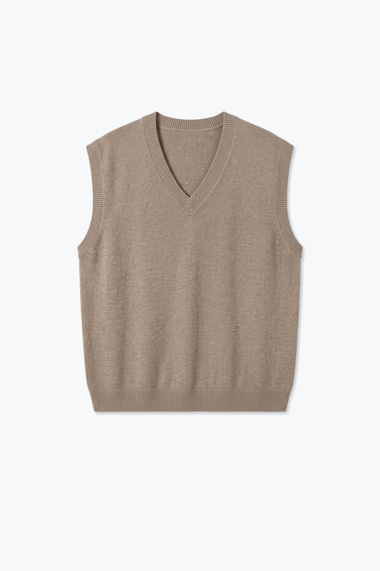 fango Soft Knit V Neck Ribbed Trim Vest with sequin embellished - Tops