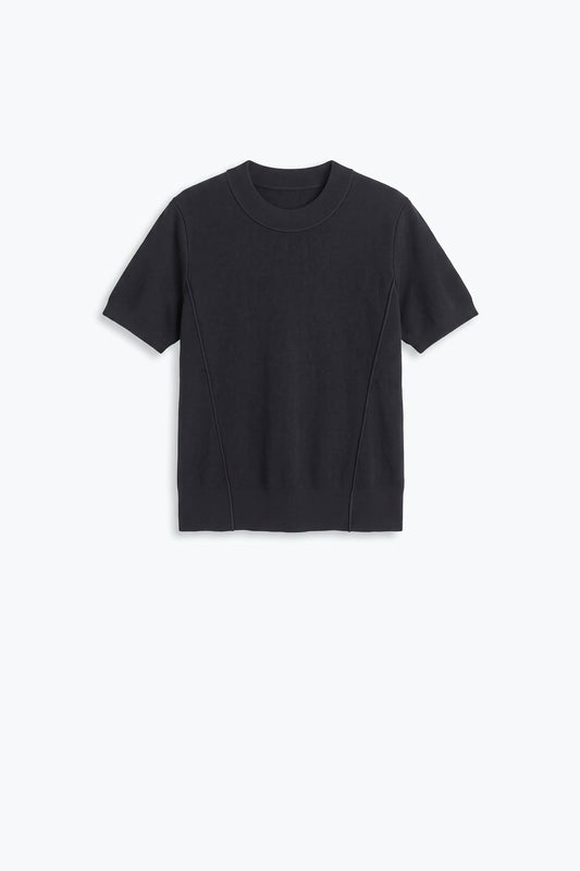 Black Merino Wool Blend Fine Knit Short Sleeve Sweater - Jumpers