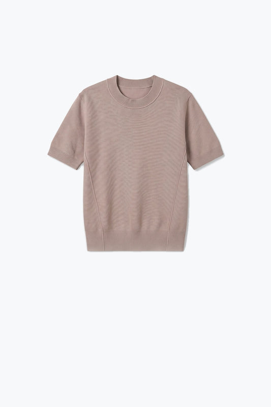 Pink Merino Wool Blend Fine Knit Short Sleeve Sweater - Jumpers