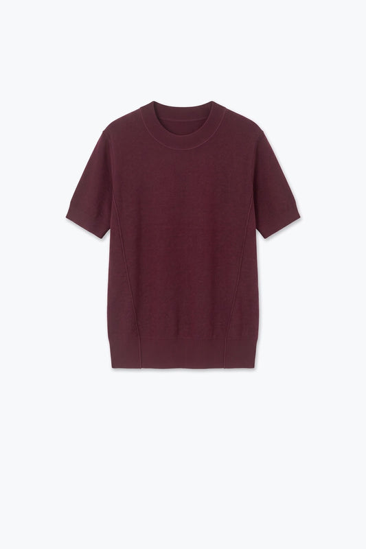 Purple Merino Wool Blend Fine Knit Short Sleeve Sweater - Jumpers