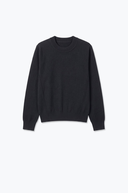 Black Merino Wool Blend Fine Knit long sleeves Seam Detail Sweater - Jumpers