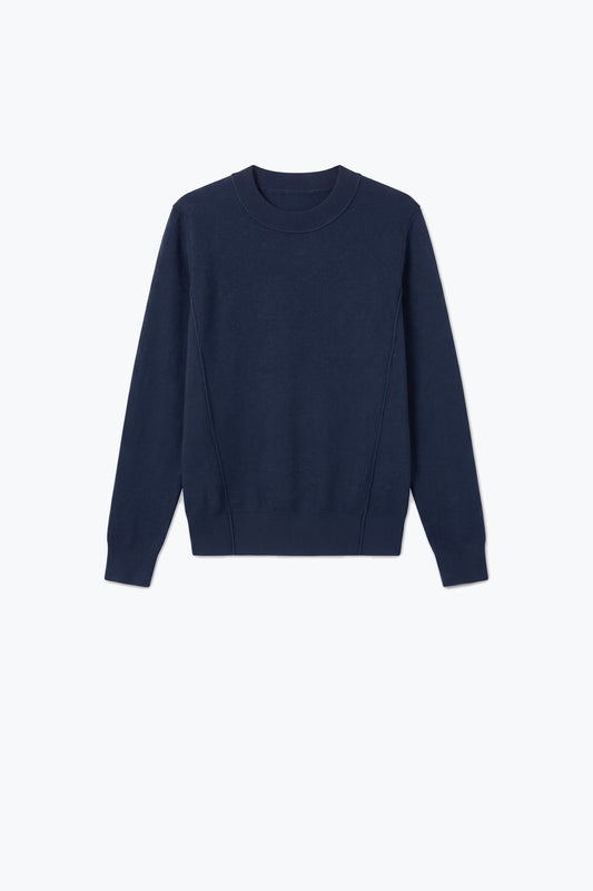 Merino Wool Blend Fine Knit long sleeves Seam Detail Sweater in navy - Jumpers