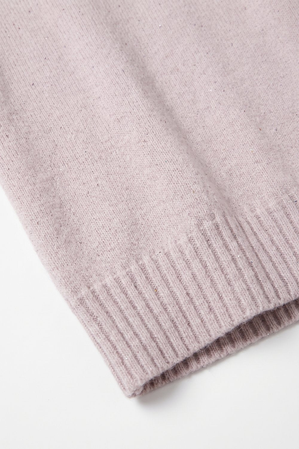 Cream Embellished Sequin Brushed Knit Mock Neck Ribbed Sweater - Jumpers