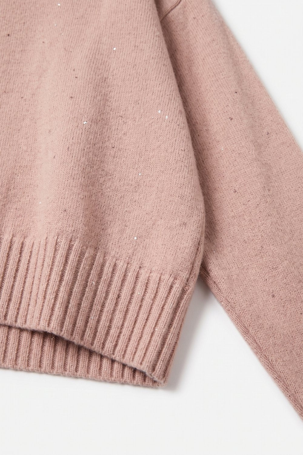Light Pink Embellished Sequin Soft Knit Ribbed Turtleneck Sweater - Jumpers