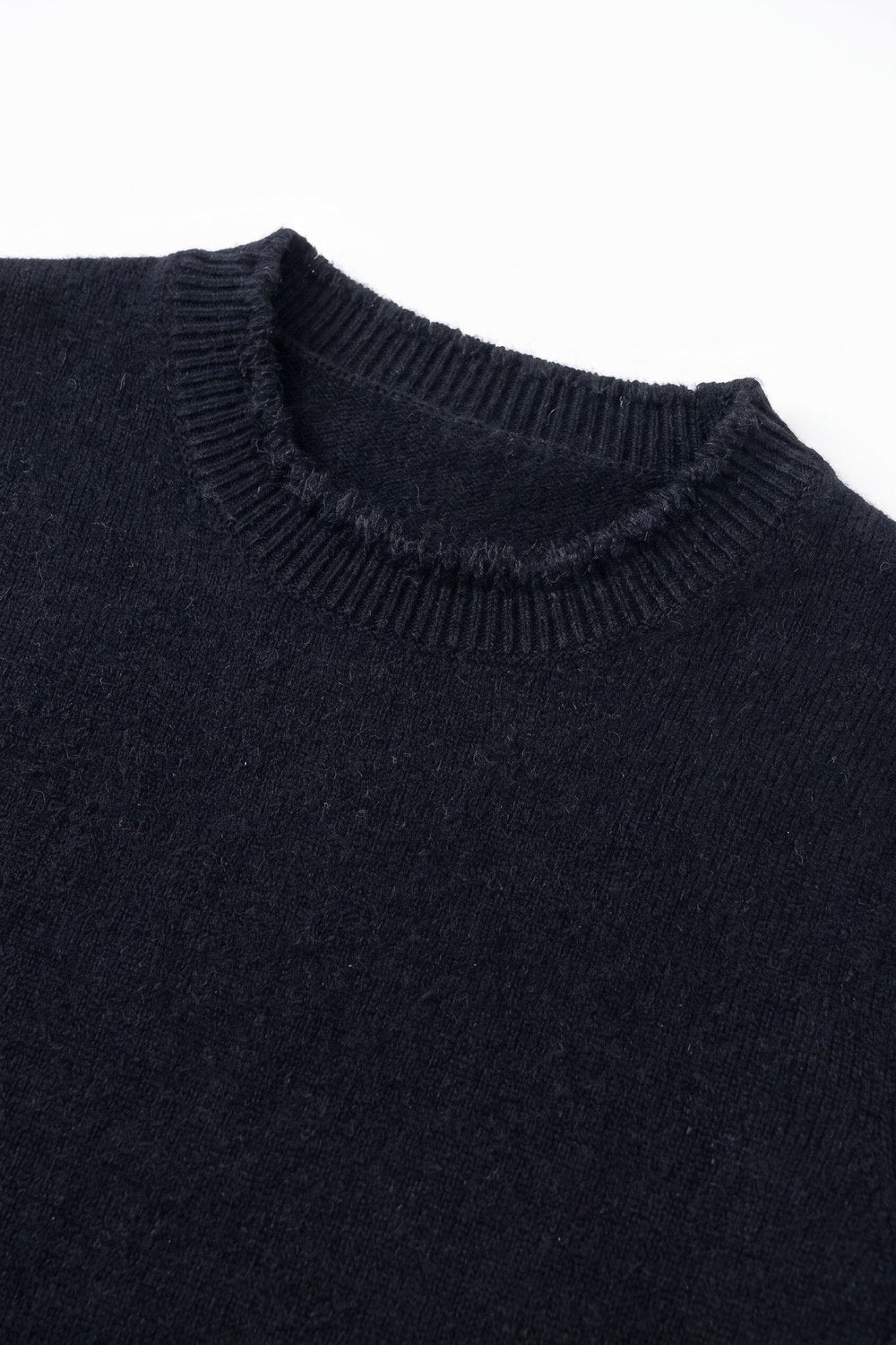 Black Short Sleeve Crew Neck Sweater with Faux Fur Trim - Tops
