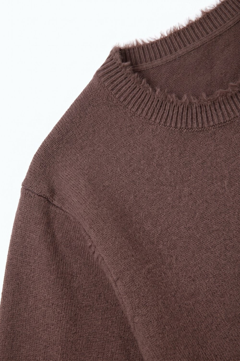 Brown Short Sleeve Crew Neck Sweater with Faux Fur Trim - Tops