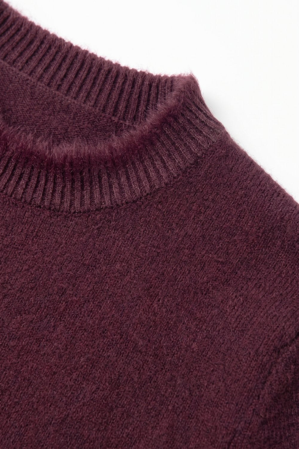 Purple Short Sleeve Crew Neck Sweater with Faux Fur Trim - Tops
