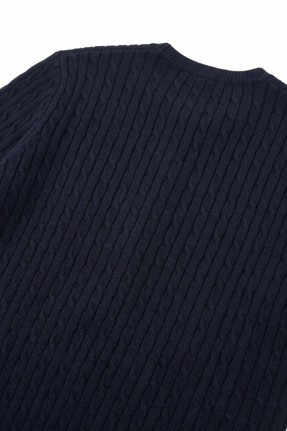 Black Cable Knit Crew Neck Short Sleeve Sweater - Tops