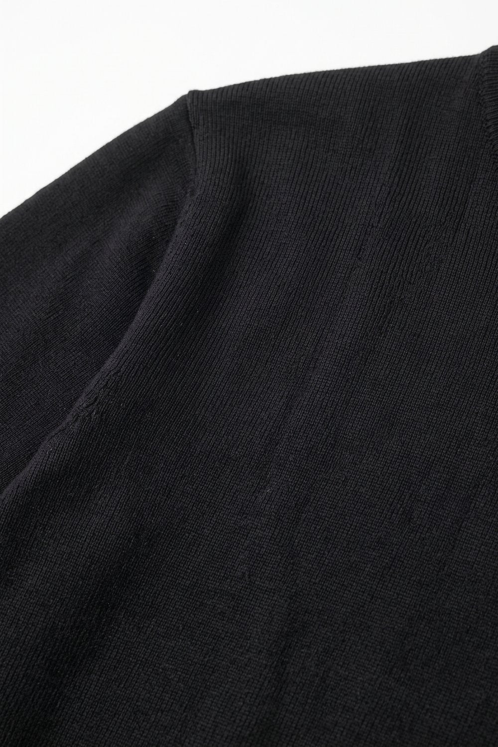 Black Merino Wool Blend Fine Knit Crew Neck Ribbed Trim Sweater - Jumpers