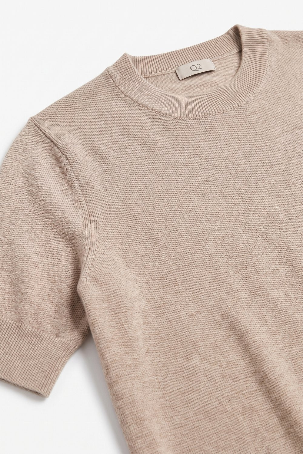 Fango Merino Wool Blend Fine Knit Ribbed Crew Neck Short Sleeve Sweater - Jumpers