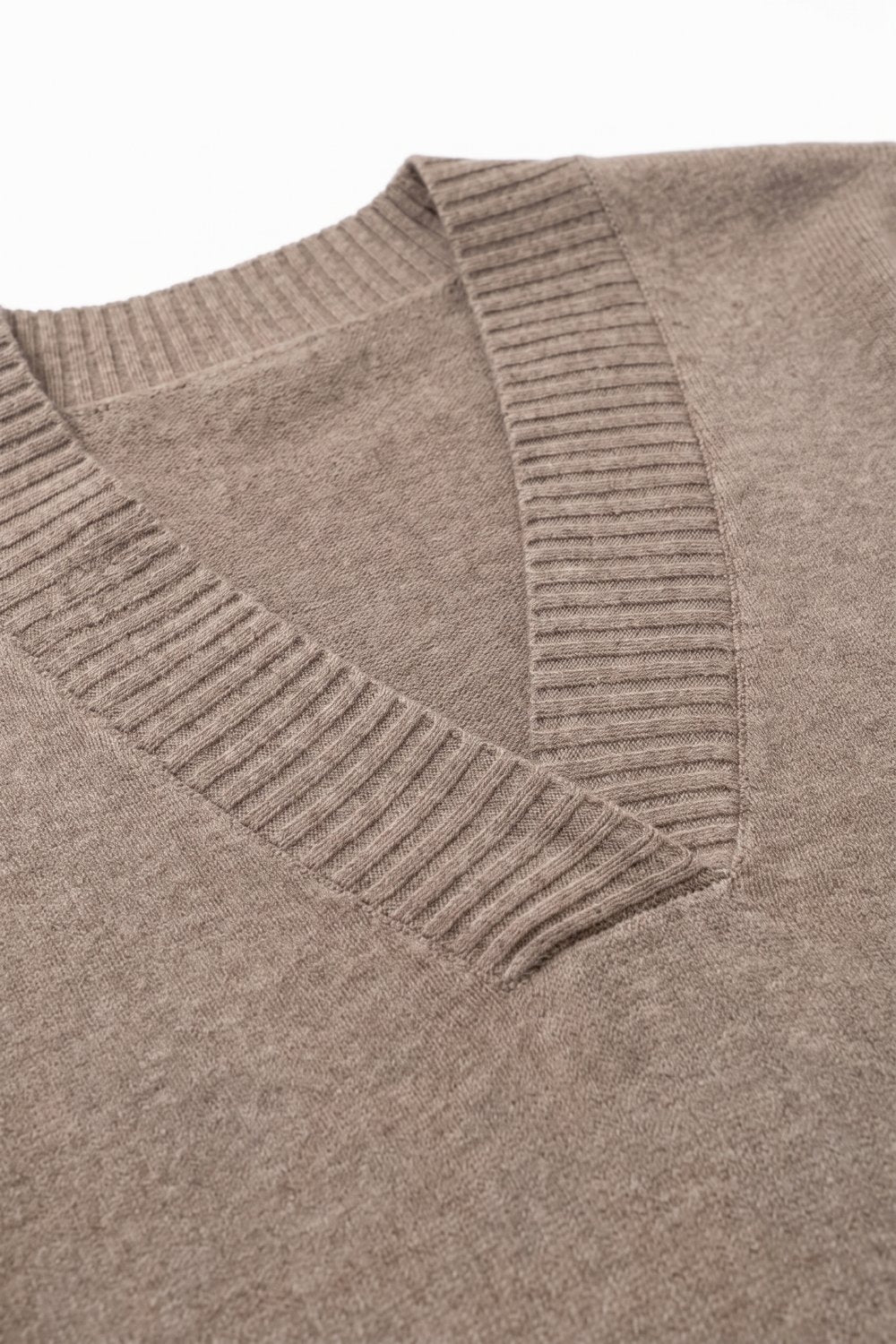 Camel Warm Knit Wide V-Neck Jumper - Jumpers