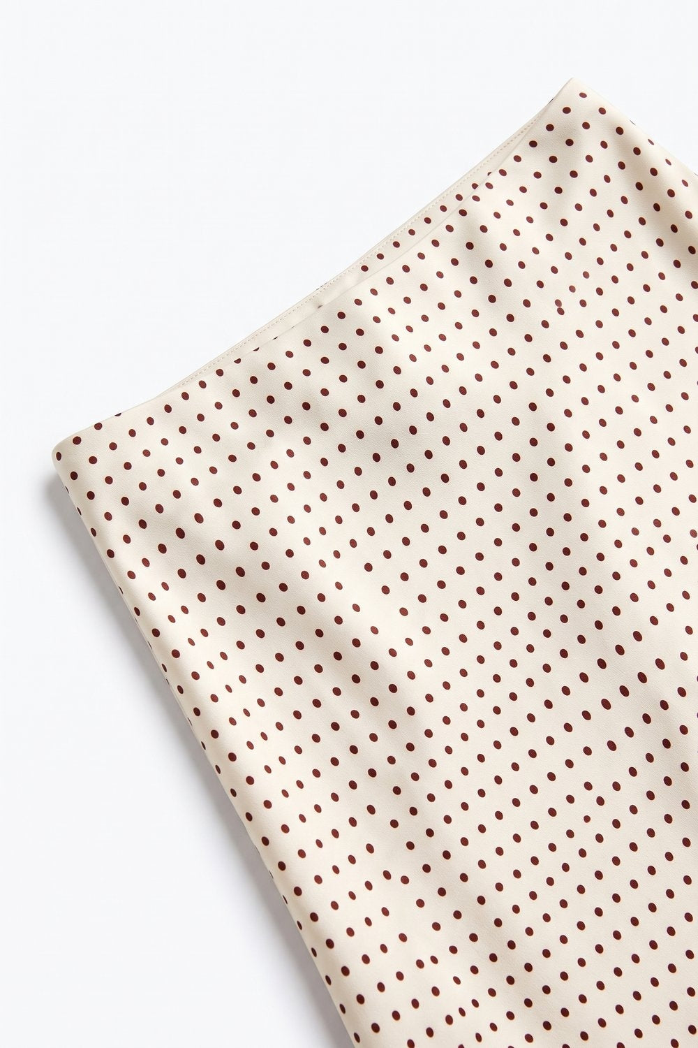 Beige Polka-Dot Print Satin Bias Cut Midi Skirt no waistband - Skirts