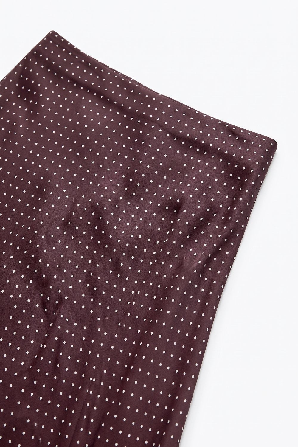 Burgundy Polka-Dot Print Lightweight satin Flared Midi Skirt no waistband - Skirts
