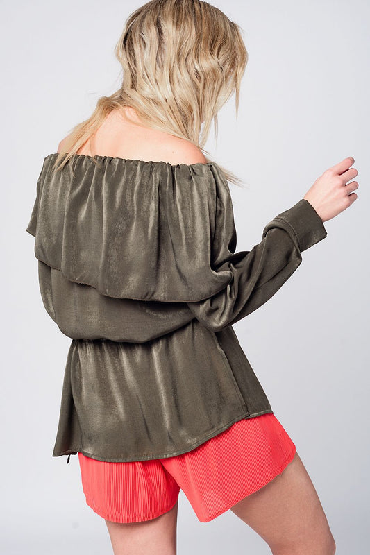 Soft green blouse with drawstring - Shirts