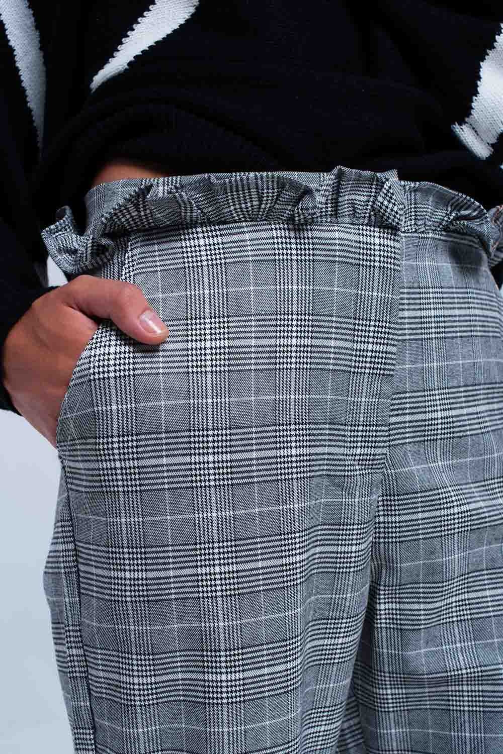 Grey tartan pattern trousers - trousers