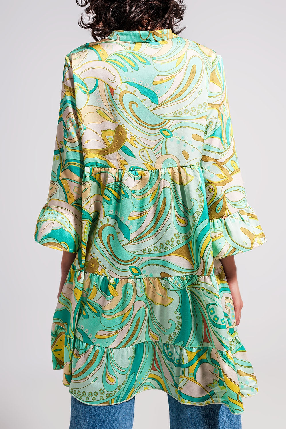 3/4 sleeve mini dress in green - Dresses