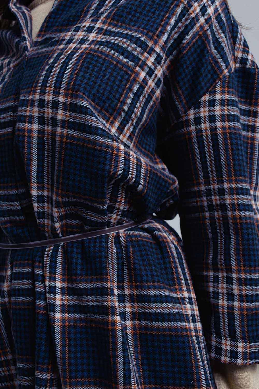 Navy checked midi dress