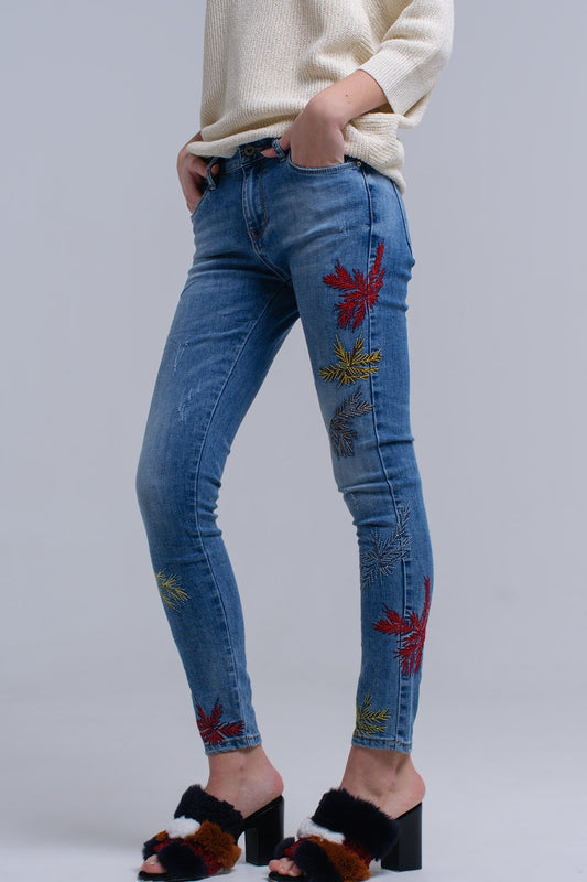 Skinny embroidered jeans - Denim