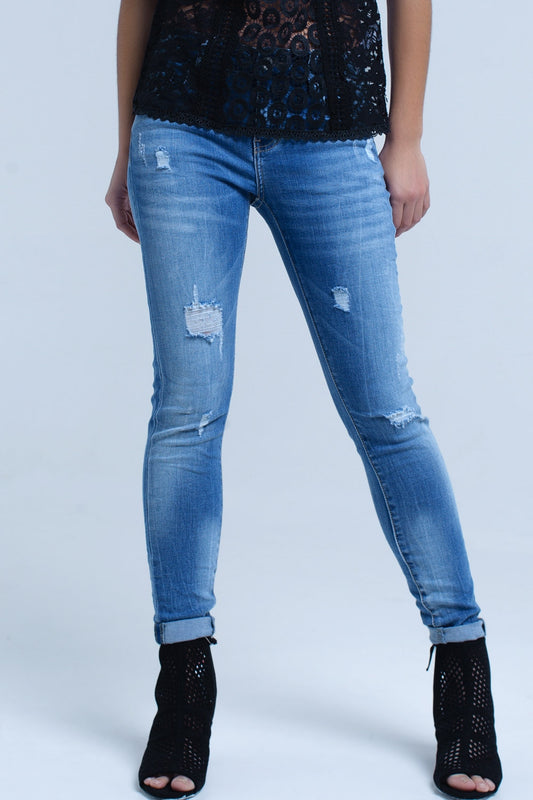 Skinny Blue jeans with rips - Denim