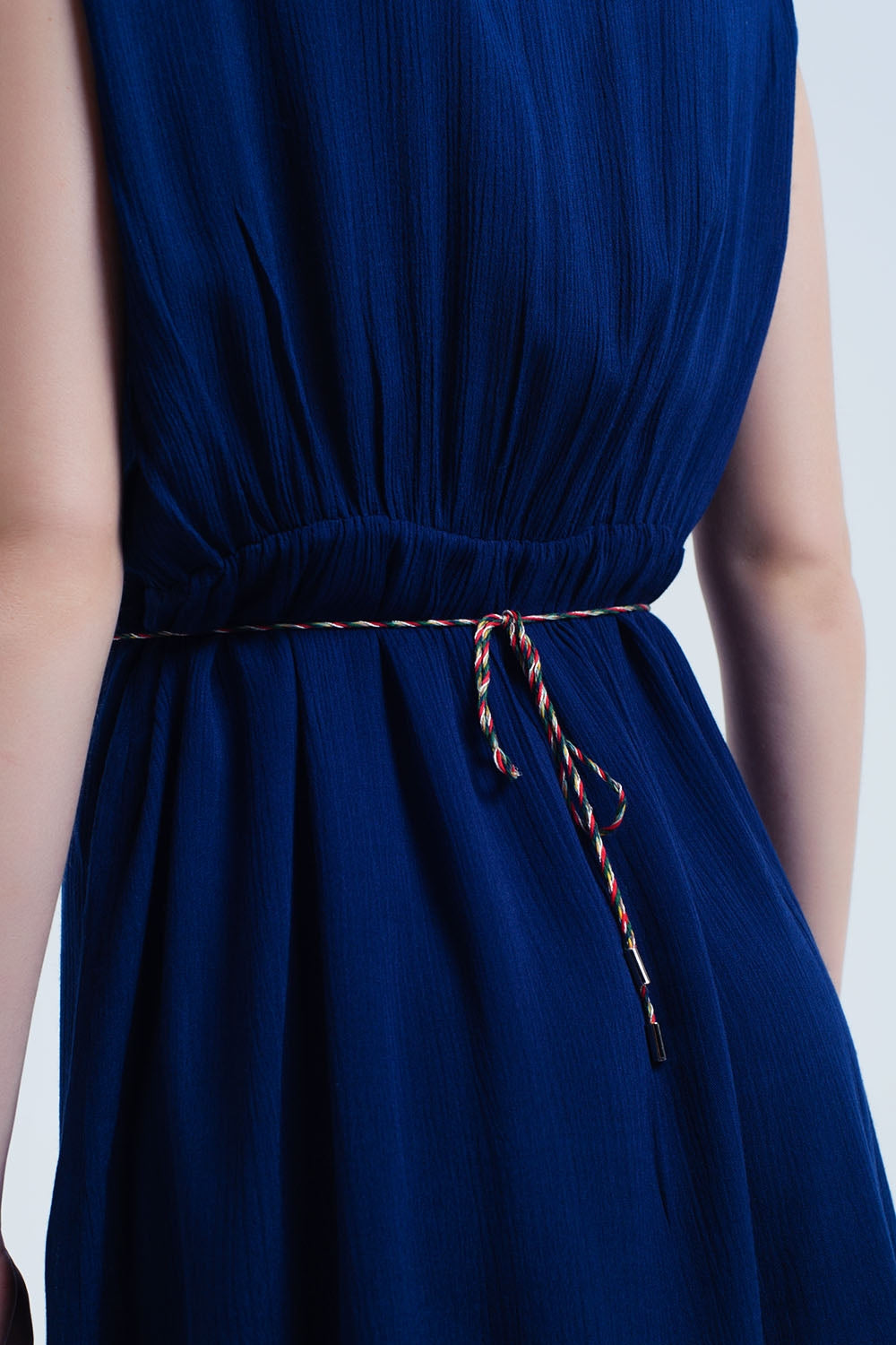 Navy blue mini dress with embroidery - dress