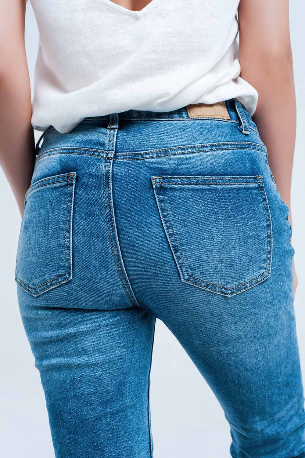 Straight ankle jeans with crystal detail