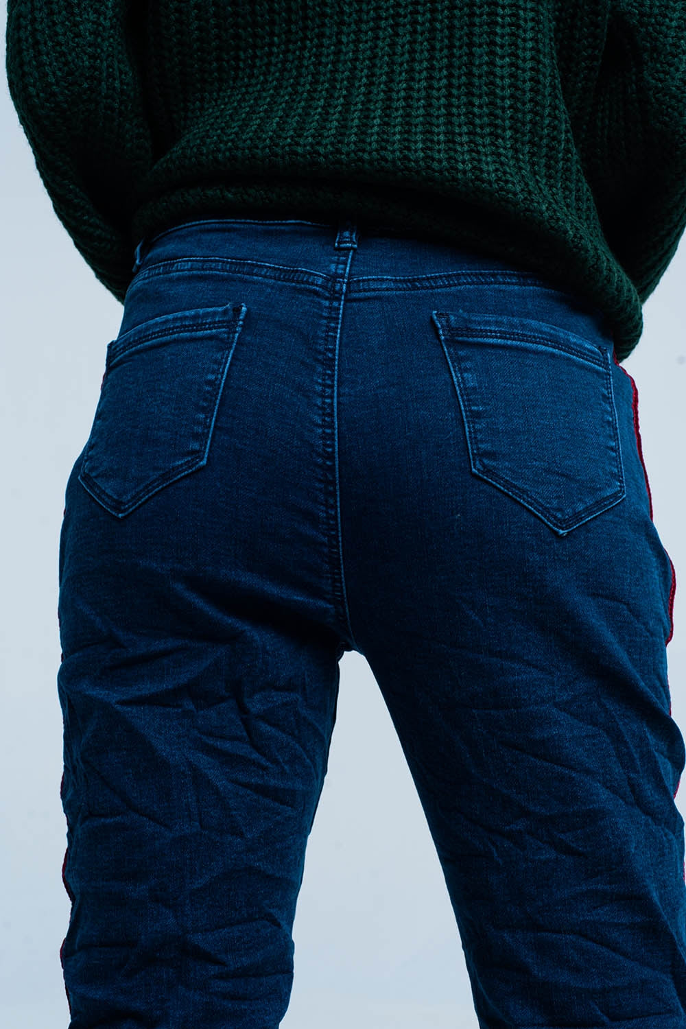 Blue Baggy Jeans multi-color side stripe - Denim