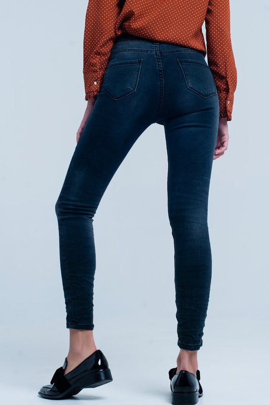 Black wrinkled skinny high-waisted jeans - Denim