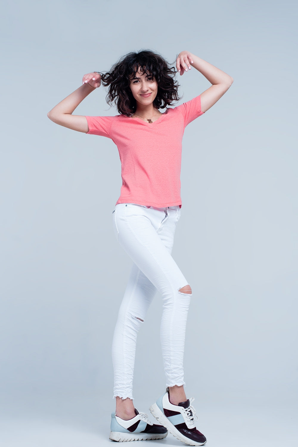 Coral t-shirt with v-neck