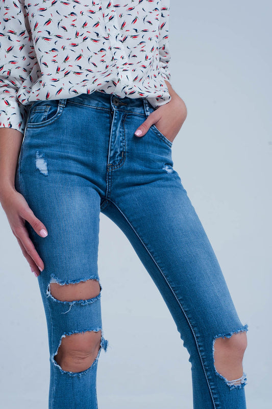 Light ripped skinny jeans in blue - Denim